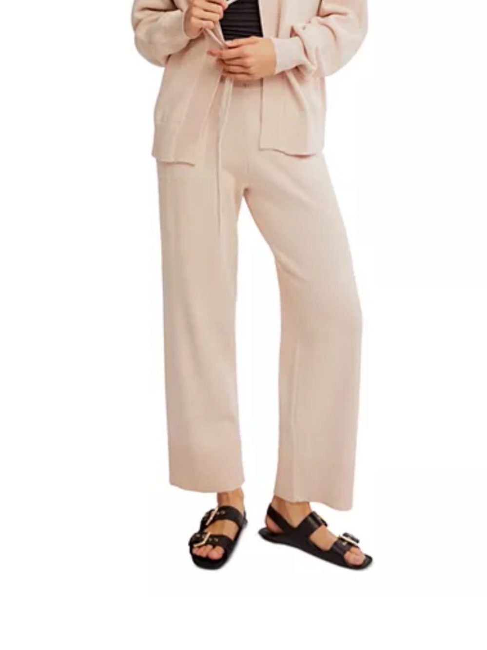 Free People Soft beige Wide-Leg Knit sweater Pants